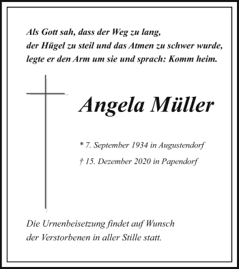 Traueranzeige von Angela Müller von Pasewalker Zeitung