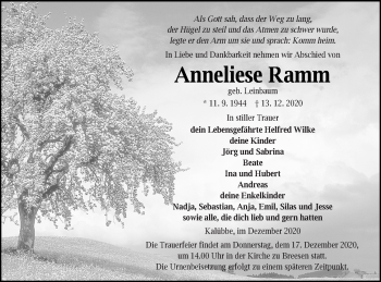 Traueranzeige von Anneliese Ramm von Neubrandenburger Zeitung