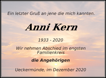Traueranzeige von Anni Kern von Haff-Zeitung