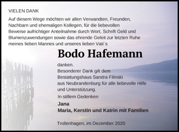 Traueranzeige von Bodo Hafemann von Neubrandenburger Zeitung