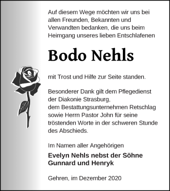 Traueranzeige von Bodo Nehls von Pasewalker Zeitung