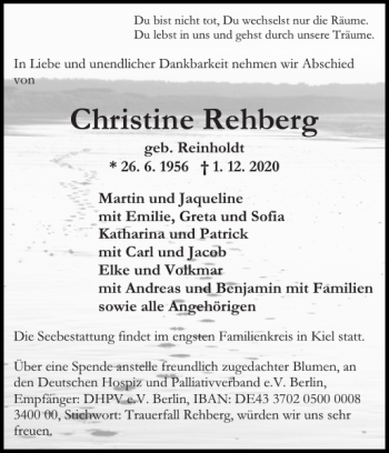 Traueranzeige von Christine Rehberg von Der Prignitzer