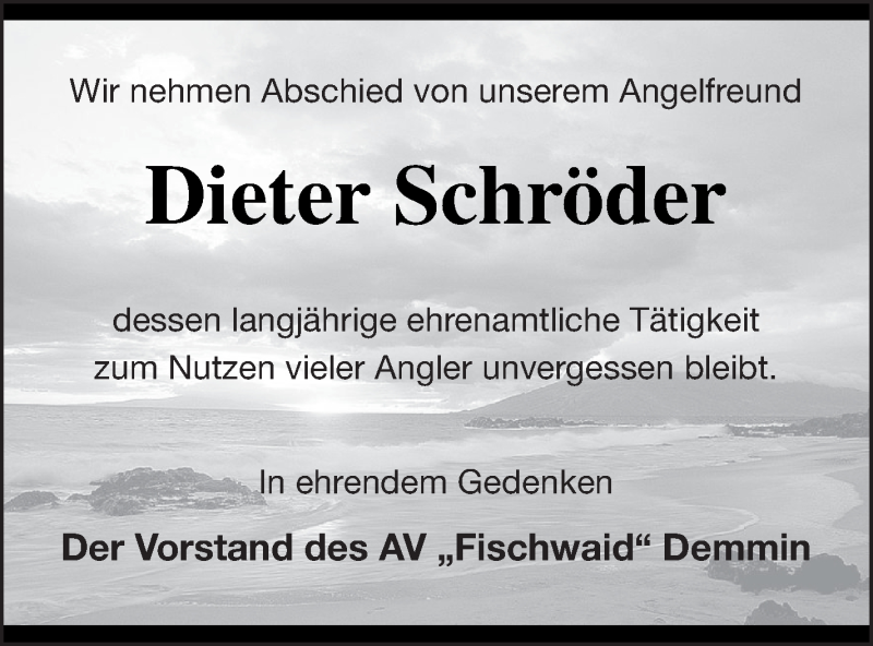  Traueranzeige für Dieter Schröder vom 01.12.2020 aus Demminer Zeitung