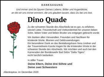 Traueranzeige von Dino Ouade von Neubrandenburger Zeitung