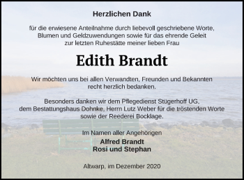 Traueranzeige von Edith Brandt von Haff-Zeitung