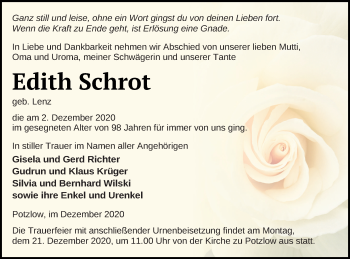 Traueranzeige von Edith Schrot von Prenzlauer Zeitung