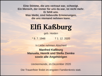 Traueranzeige von Elfe Kaßburg von Haff-Zeitung