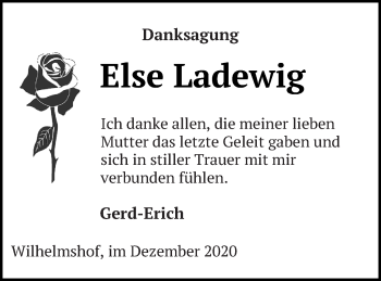 Traueranzeige von Else Ladewig von Prenzlauer Zeitung