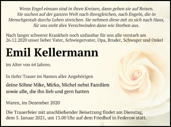 Traueranzeige von Emil Kellermann von Müritz-Zeitung