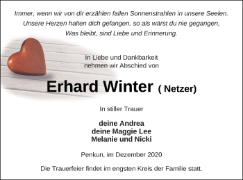 Traueranzeige von Erhard Winter von Pasewalker Zeitung