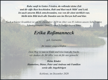 Traueranzeige von Erika Roßmanneck von Pasewalker Zeitung