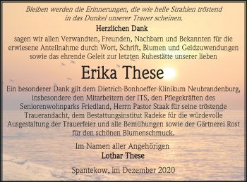 Traueranzeige von Erika These von Vorpommern Kurier