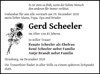 Traueranzeige von Gerd Scheeler von Pasewalker Zeitung