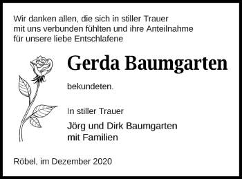 Traueranzeige von Gerda Baumgarten von Müritz-Zeitung