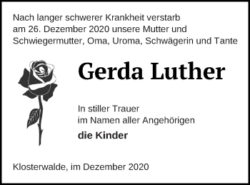 Traueranzeige von Gerda Luther von Templiner Zeitung