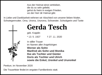 Traueranzeige von Gerda Tesch von Vorpommern Kurier