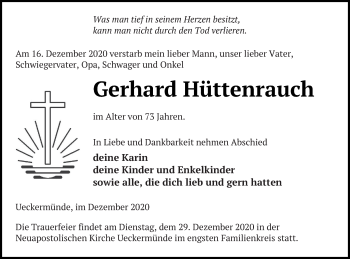 Traueranzeige von Gerhard Hüttenrauch von Haff-Zeitung