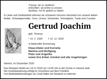 Traueranzeige von Gertrud Joachim von Haff-Zeitung