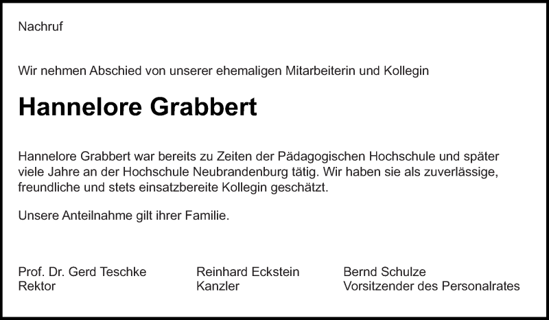  Traueranzeige für Hannelore Grabbert vom 04.12.2020 aus Neubrandenburger Zeitung