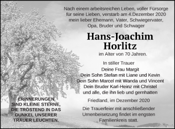 Traueranzeige von Hans-Joachim Horlitz von Neubrandenburger Zeitung