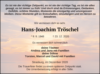 Traueranzeige von Hans-Joachim Tröschel von Pasewalker Zeitung