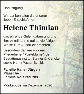 Traueranzeige von Helene Thimian von Haff-Zeitung