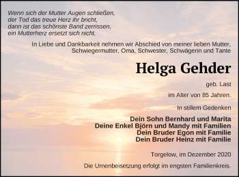 Traueranzeige von Helga Gehder von Haff-Zeitung