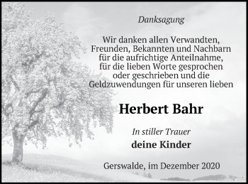 Traueranzeige von Herbert Bahr von Templiner Zeitung