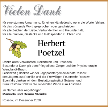 Traueranzeige von Herbert Poetzel von Pasewalker Zeitung