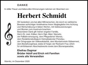 Traueranzeige von Herbert Schmidt von Prenzlauer Zeitung