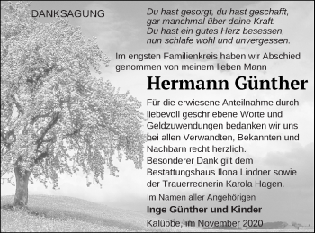 Traueranzeige von Hermann Günther von Neubrandenburger Zeitung