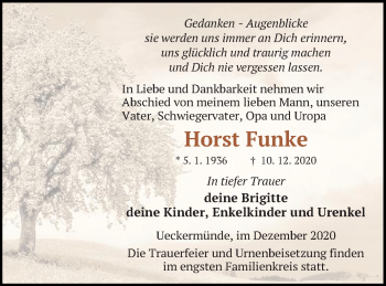 Traueranzeige von Horst Funke von Haff-Zeitung