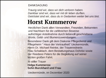 Traueranzeige von Horst Kummerow von Haff-Zeitung