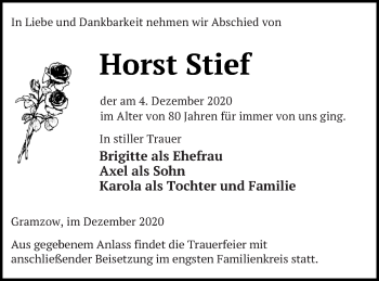 Traueranzeige von Horst Stief von Prenzlauer Zeitung