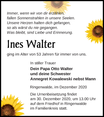 Traueranzeige von Ines Walter von Templiner Zeitung