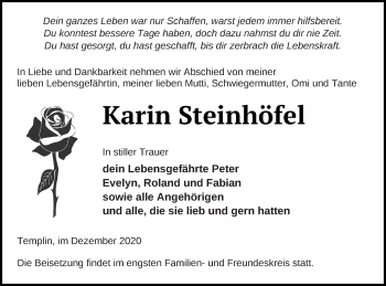 Traueranzeige von Karin Steinhöfel von Templiner Zeitung