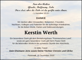 Traueranzeige von Kerstin Werth von Pasewalker Zeitung