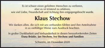 Traueranzeige von Klaus Stechow von Zeitung für die Landeshauptstadt