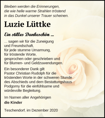 Traueranzeige von Luzie Lüttke von Neubrandenburger Zeitung