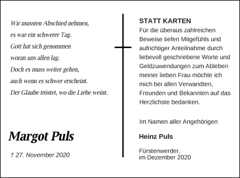 Traueranzeige von Margot Puls von Prenzlauer Zeitung