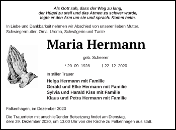 Traueranzeige von Maria Hermann von Prenzlauer Zeitung