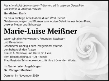 Traueranzeige von Marie-Luise Meißner von Prenzlauer Zeitung