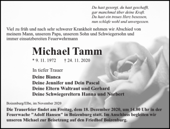 Traueranzeige von Michael Tamm von Hagenower Kreisblatt