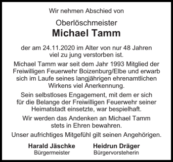 Traueranzeige von Michael Tamm von Hagenower Kreisblatt