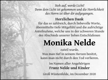 Traueranzeige von Monika Nelde von Mecklenburger Schweiz