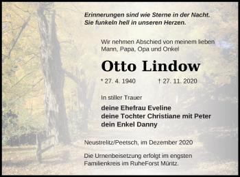 Traueranzeige von Otto Lindow von Strelitzer Zeitung