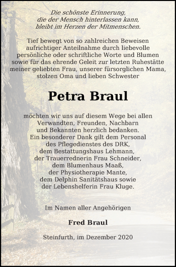 Traueranzeige von Petra Braul von Prenzlauer Zeitung