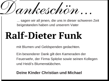 Traueranzeige von Ralf-Dieter Funk von Müritz-Zeitung