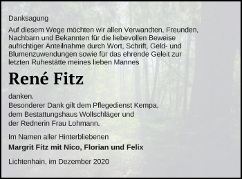 Traueranzeige von Rene Fitz von Templiner Zeitung