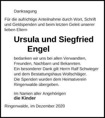 Traueranzeige von Siegfried Engel von Vorpommern Kurier